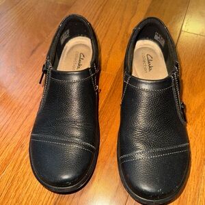 Clarks Black Textured Leather Loafers